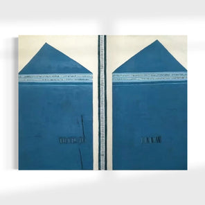 Original abstract painting with white and gray patterns on a white background