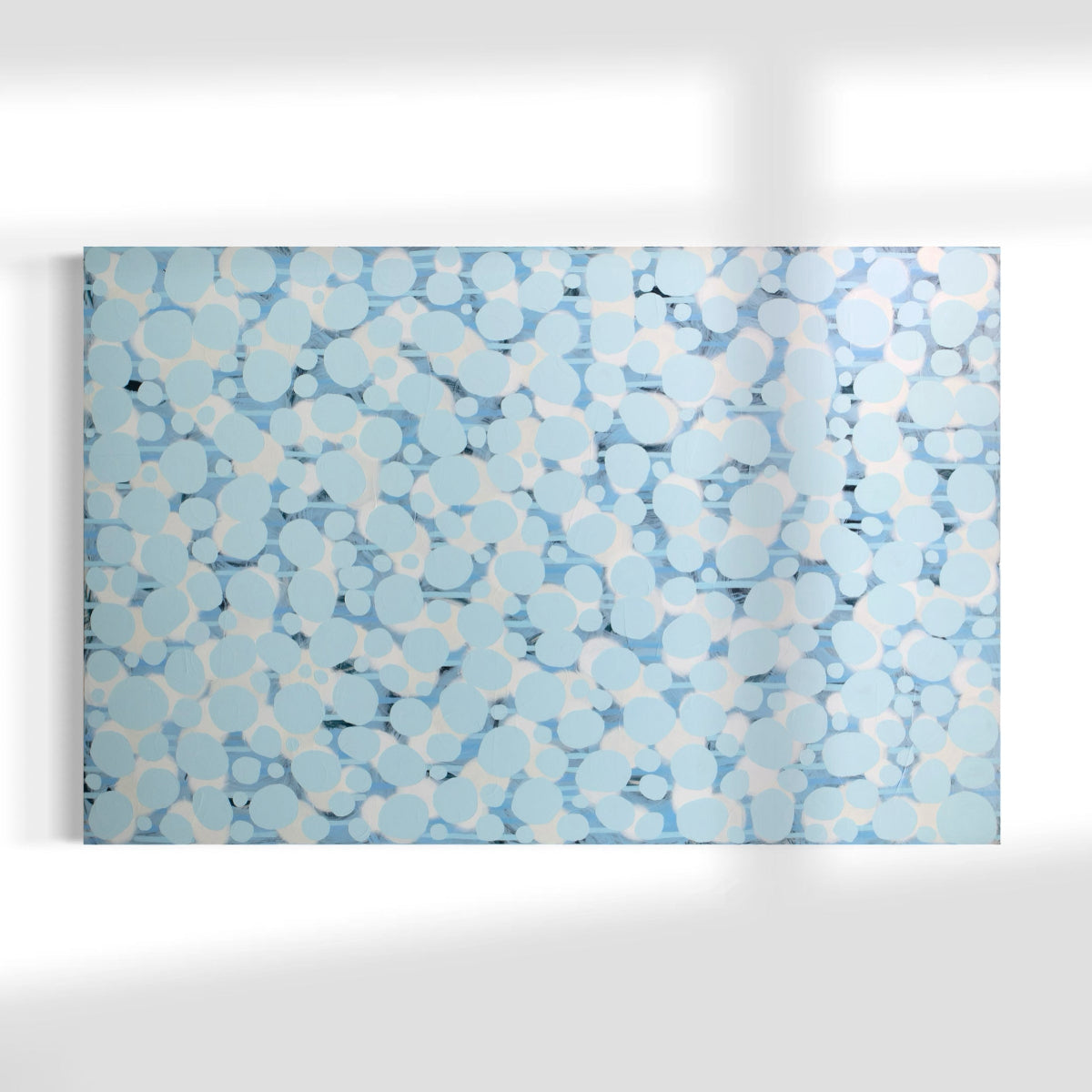 Original abstract painting with white and gray patterns on a white background