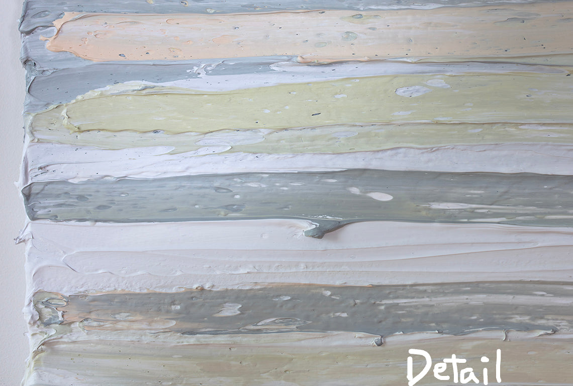 A detail of the very thick textured abstract painting called #Spring by Teodora Guererra.