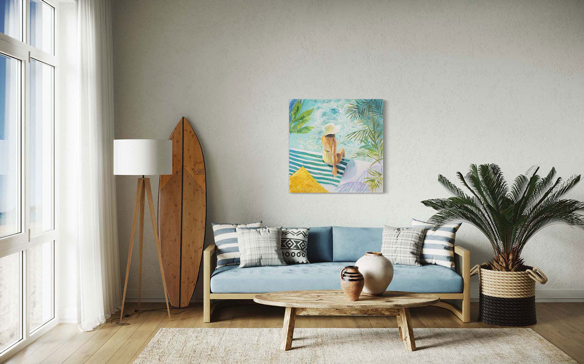 Striped Towel and a White Hat - Original Painting *
