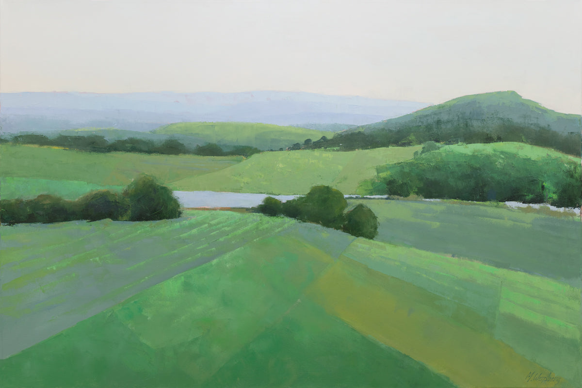 A green abstracted landscape art print by Molly Doe Wensberg. 