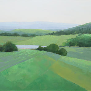 A green landscape painting by Molly Doe Wensberg. 