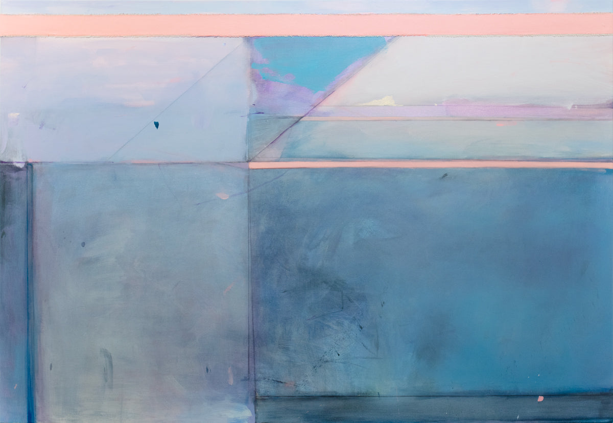 A blue and pink abstract painting by Kelly Rossetti. 