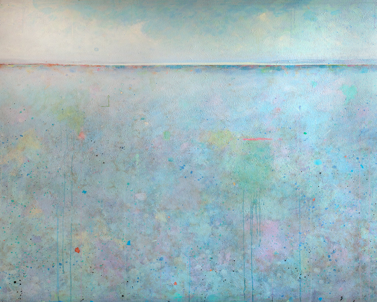A blue abstract landscape print by Elwood Howell.