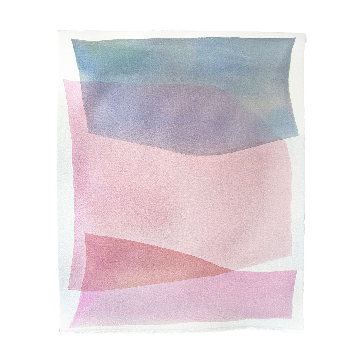 An abstract blue and pink watercolor painting by Nealy Hauschildt. 