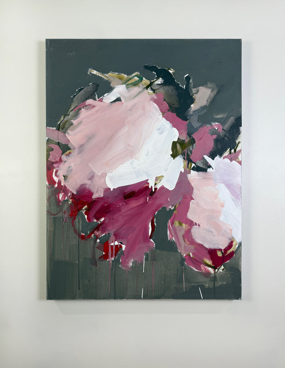 Abstract painting of flowers on a dark background