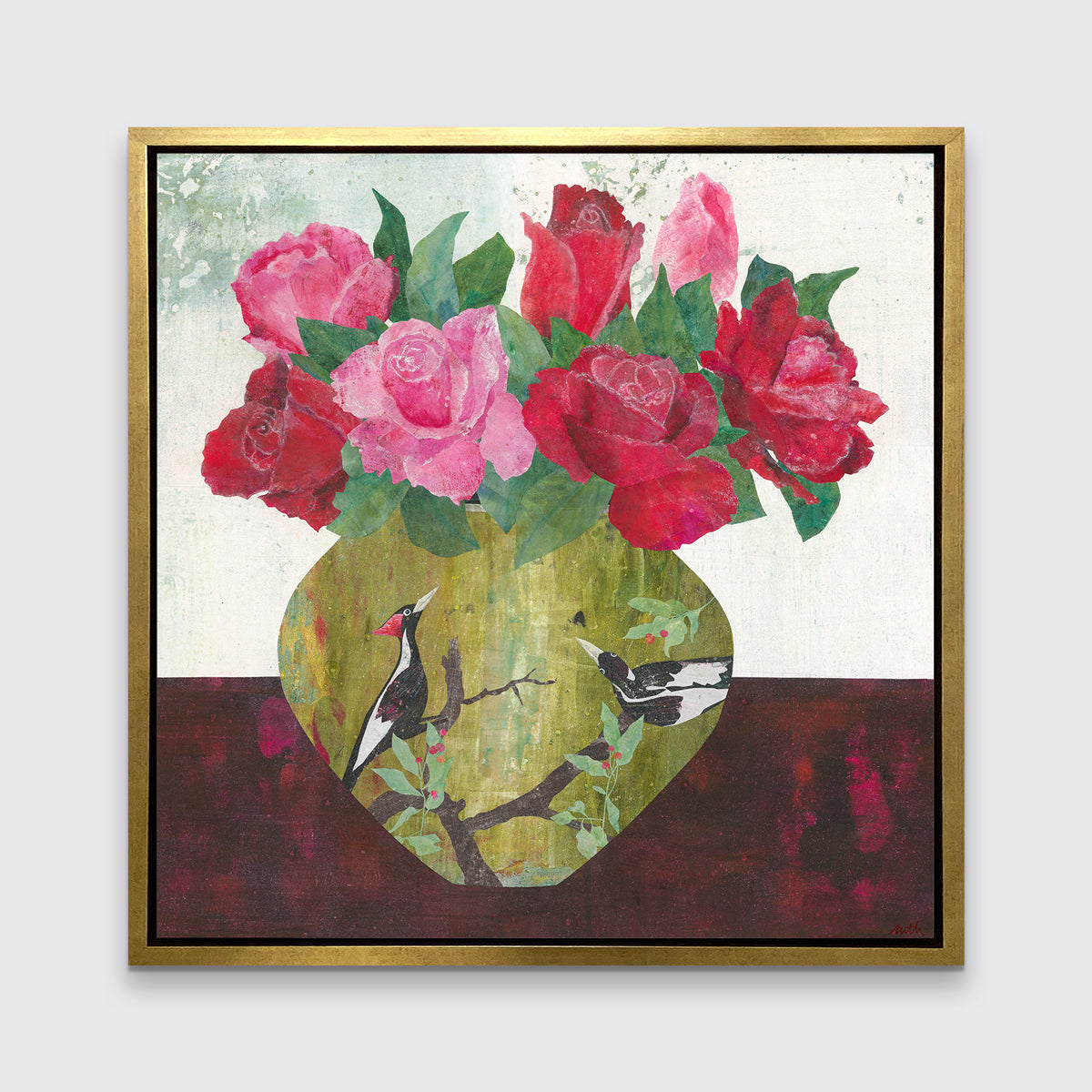 Woodpeckers with Roses - Open Edition Canvas Print