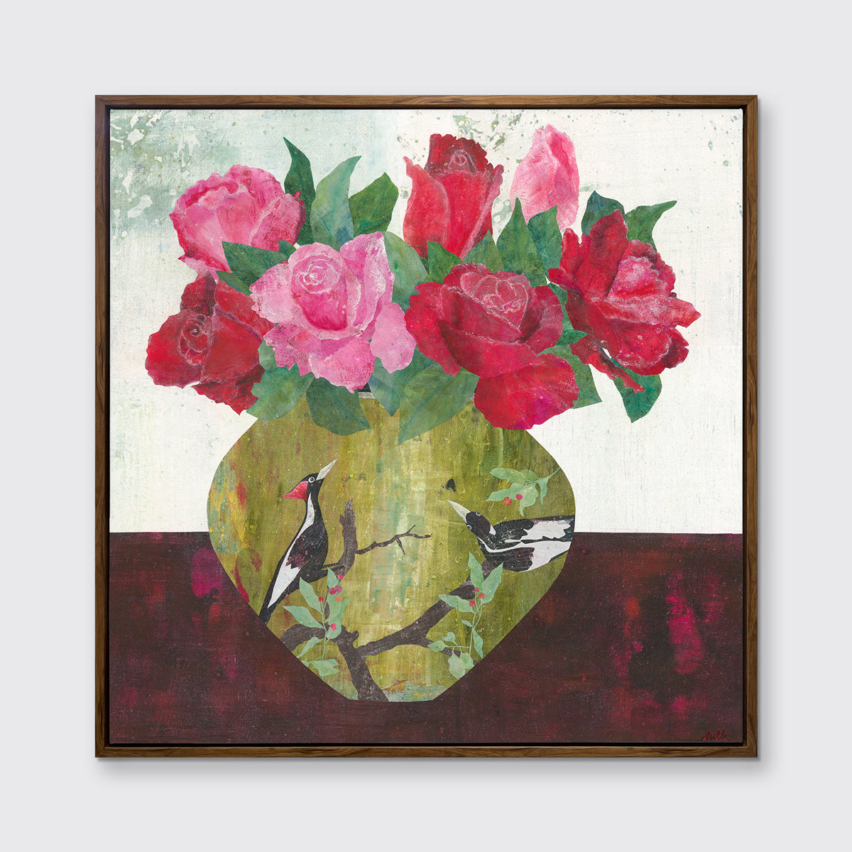 Woodpeckers with Roses - Open Edition Canvas Print