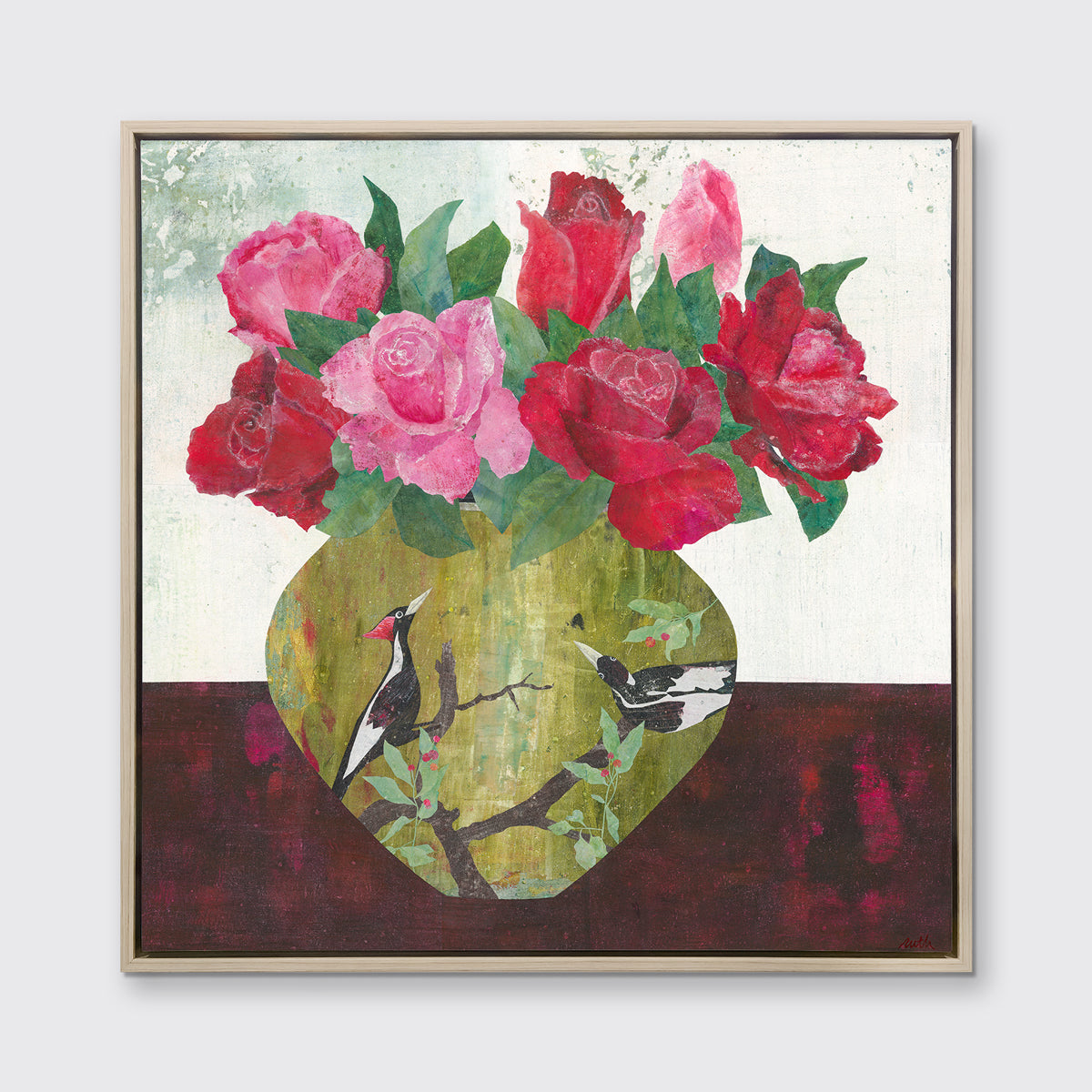 Woodpeckers with Roses - Open Edition Canvas Print