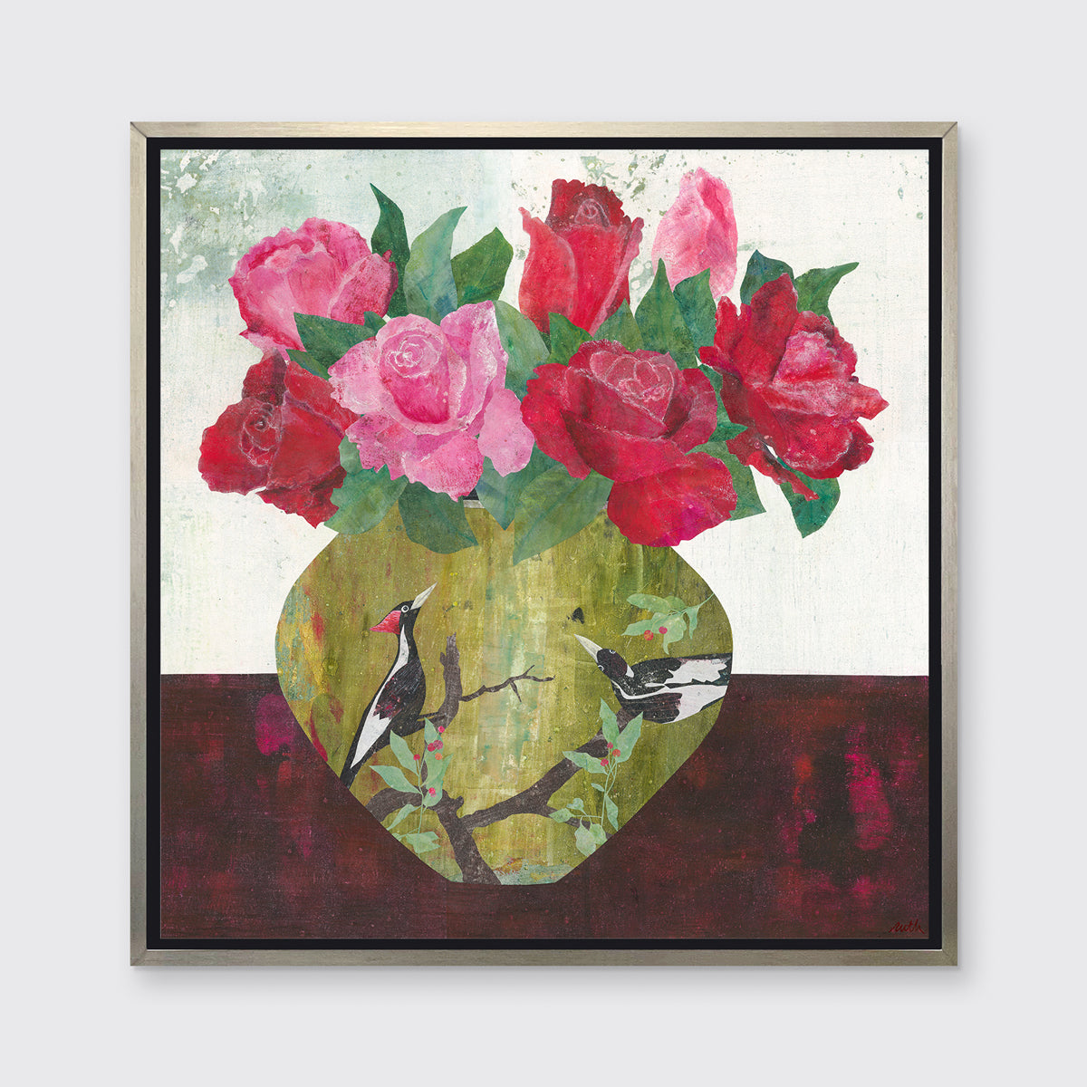 Woodpeckers with Roses - Open Edition Canvas Print