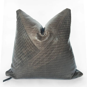 Charcoal Black Leather Throw Pillow - Textured Italian Leather