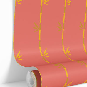 Coral and Gold Bamboo Wallpaper