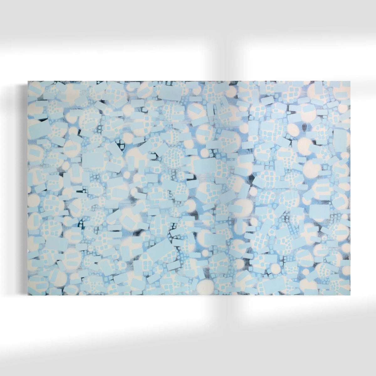 Original abstract painting with white and gray patterns on a white background