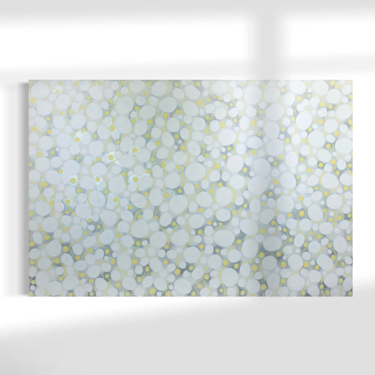 Original abstract painting with white and gray patterns on a white background