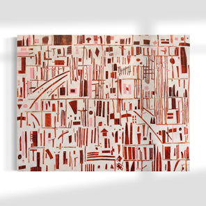 Original abstract painting with white and gray patterns on a white background