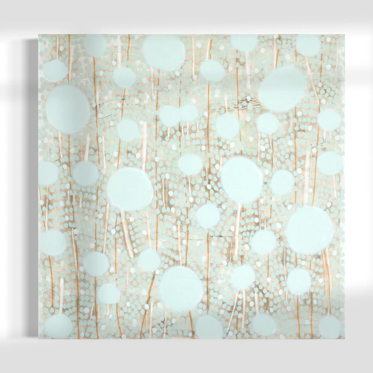 Original abstract painting with white and gray patterns on a white background