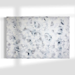 Original abstract painting with white and gray patterns on a white background