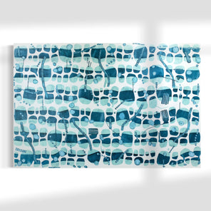 Original abstract painting with white and gray patterns on a white background