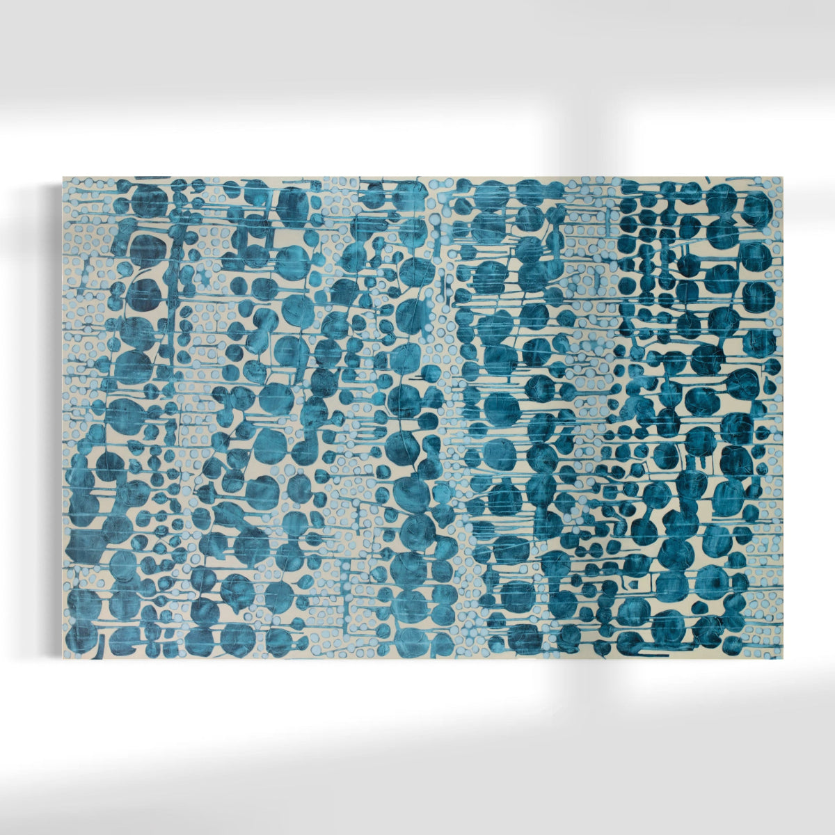 Original abstract painting with white and gray patterns on a white background