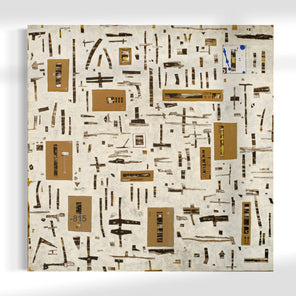 Original abstract painting with white and gray patterns on a white background