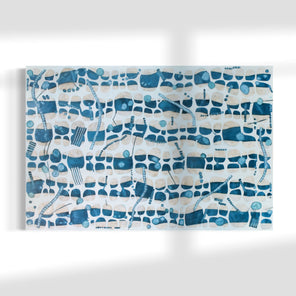 Original abstract painting with white and gray patterns on a white background