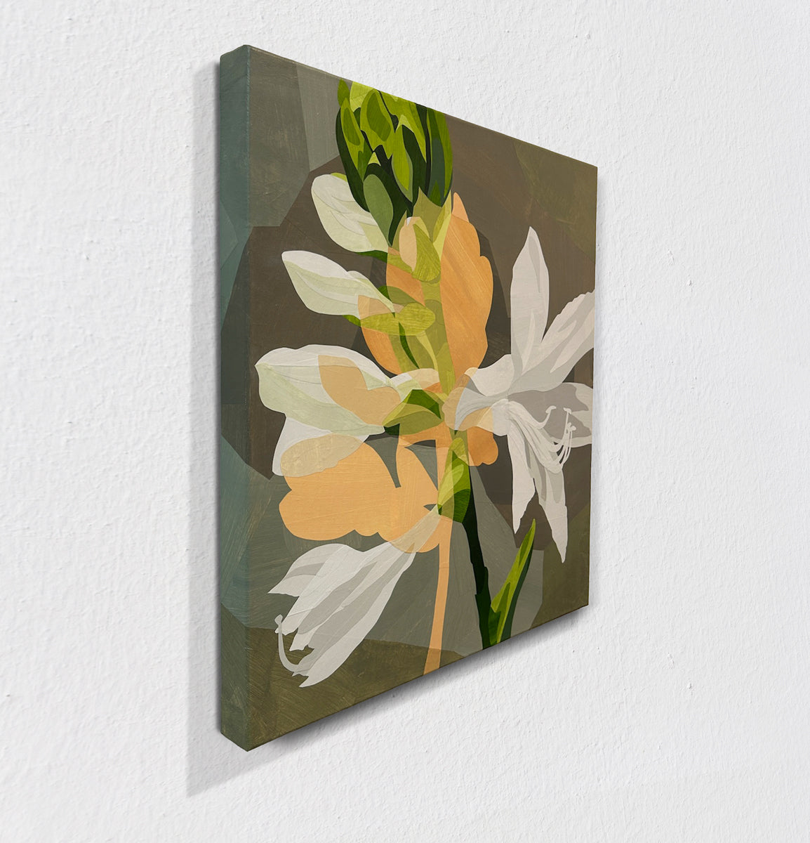 Floral painting on a textured wall