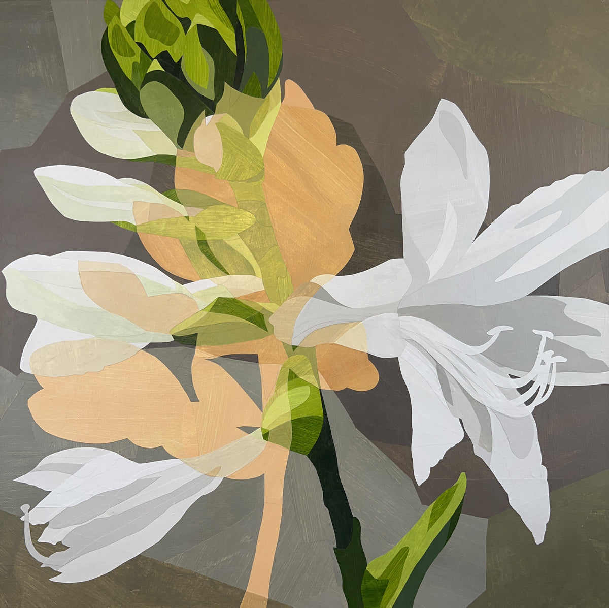 Artistic depiction of a painting of flowers with a brown background