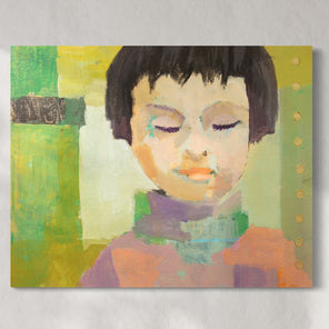 Original artistic depiction of a person hanging on a white wall. 