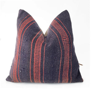 Navy Blue and Red Striped Pillow
