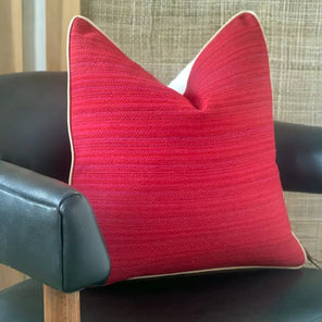 Mid Century Modern Pillow with Natural Leather Piping