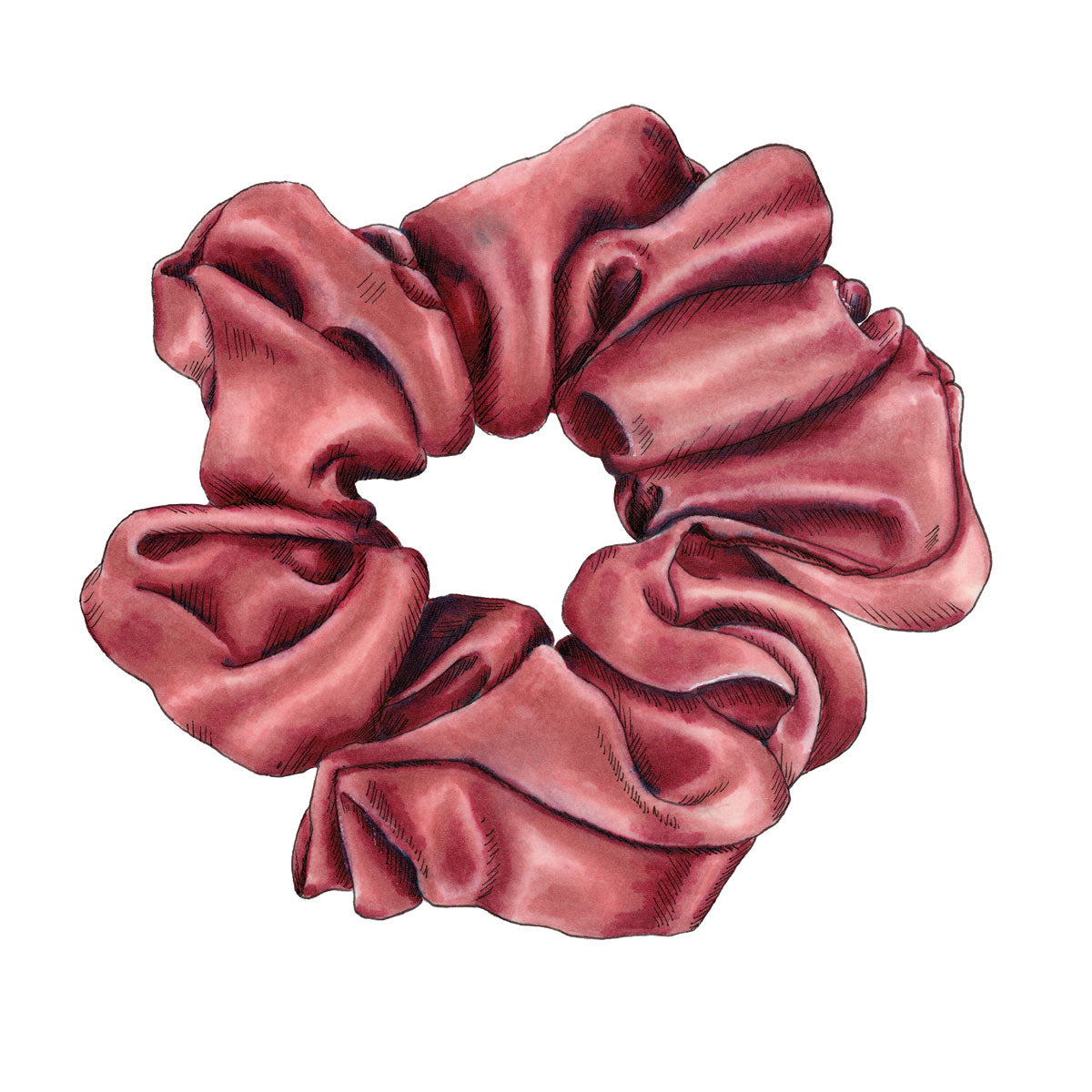 A drawing of a pink hair scrunchie by Elizabeth Iadicicco. 