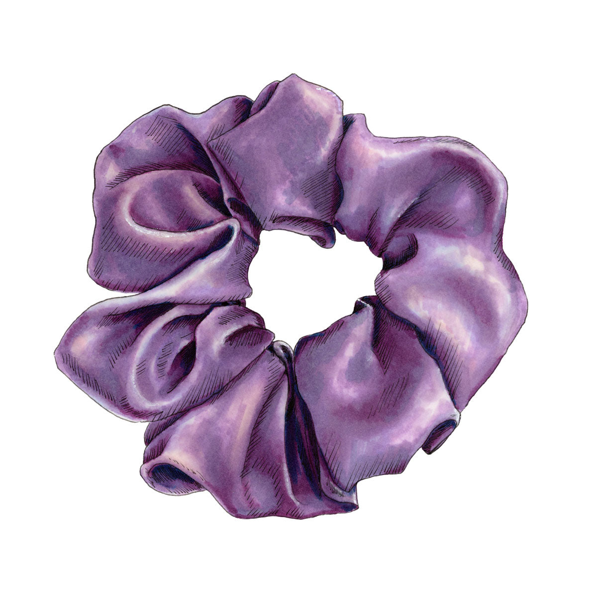 A drawing of a purple hair scrunchie by Elizabeth Iadicicco. 