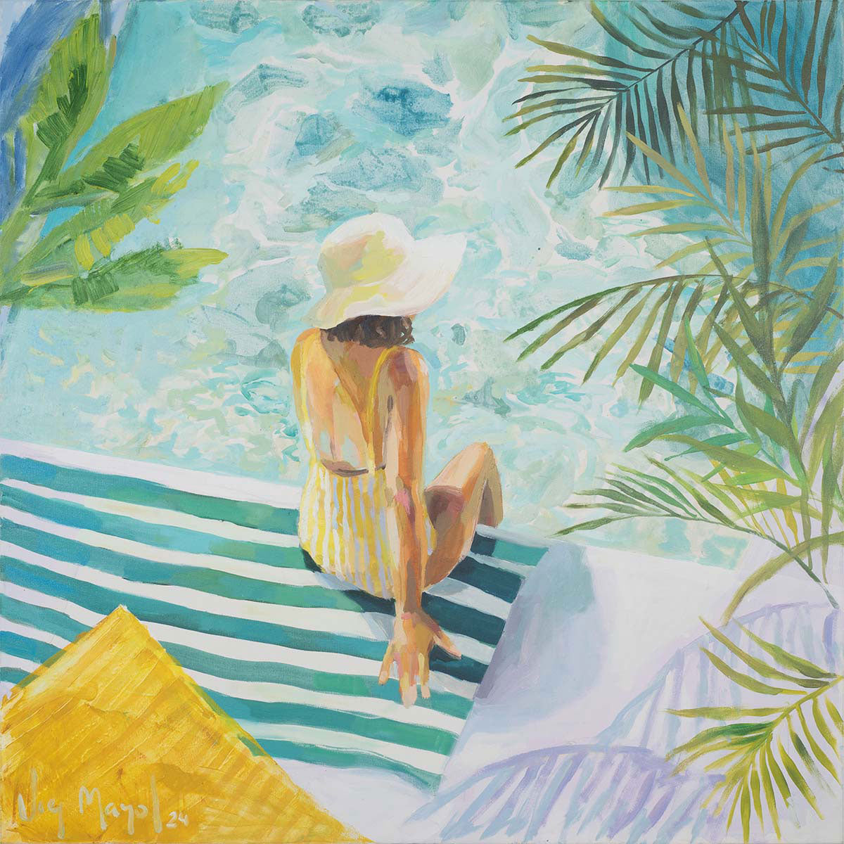 Striped Towel and a White Hat - Original Painting *