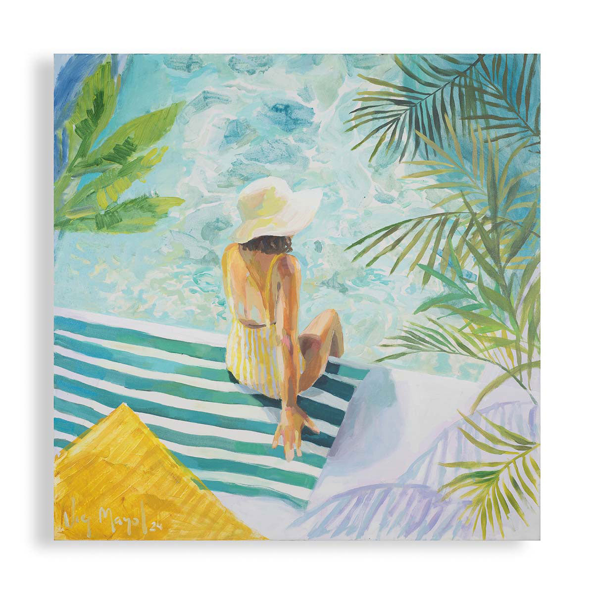 Striped Towel and a White Hat - Original Painting *
