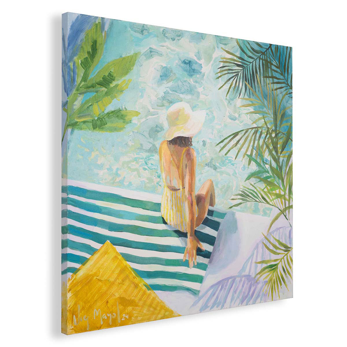 Striped Towel and a White Hat - Original Painting *