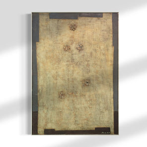 A grey and warm yellow beige original modern abstract painting by Stanley Bate. 
