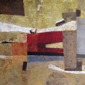 A brown abstract painting by Stanley Bate.