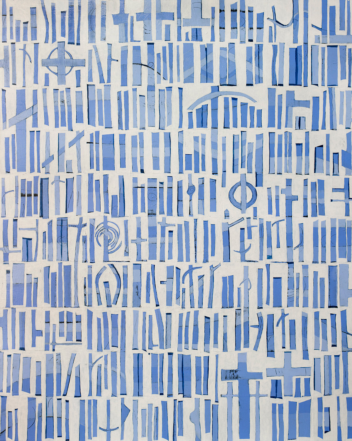 A blue and white abstract print by Sofie Swann.
