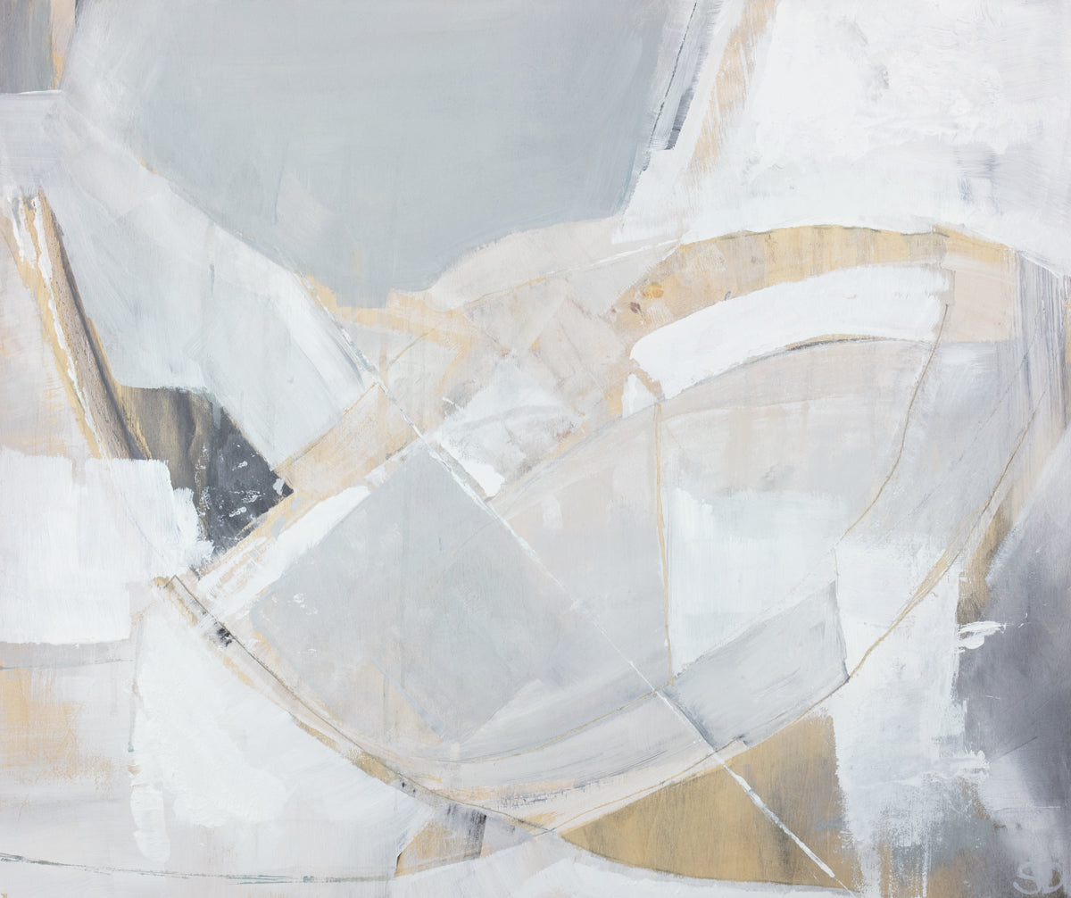 A light grey, beige and white abstract print by Sue De Chiara.