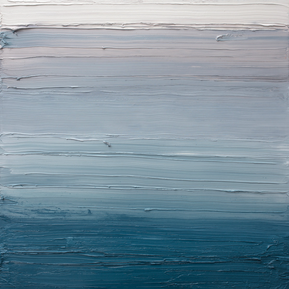 A white, light grey and tonal blue abstract painting by Teodora Guererra.