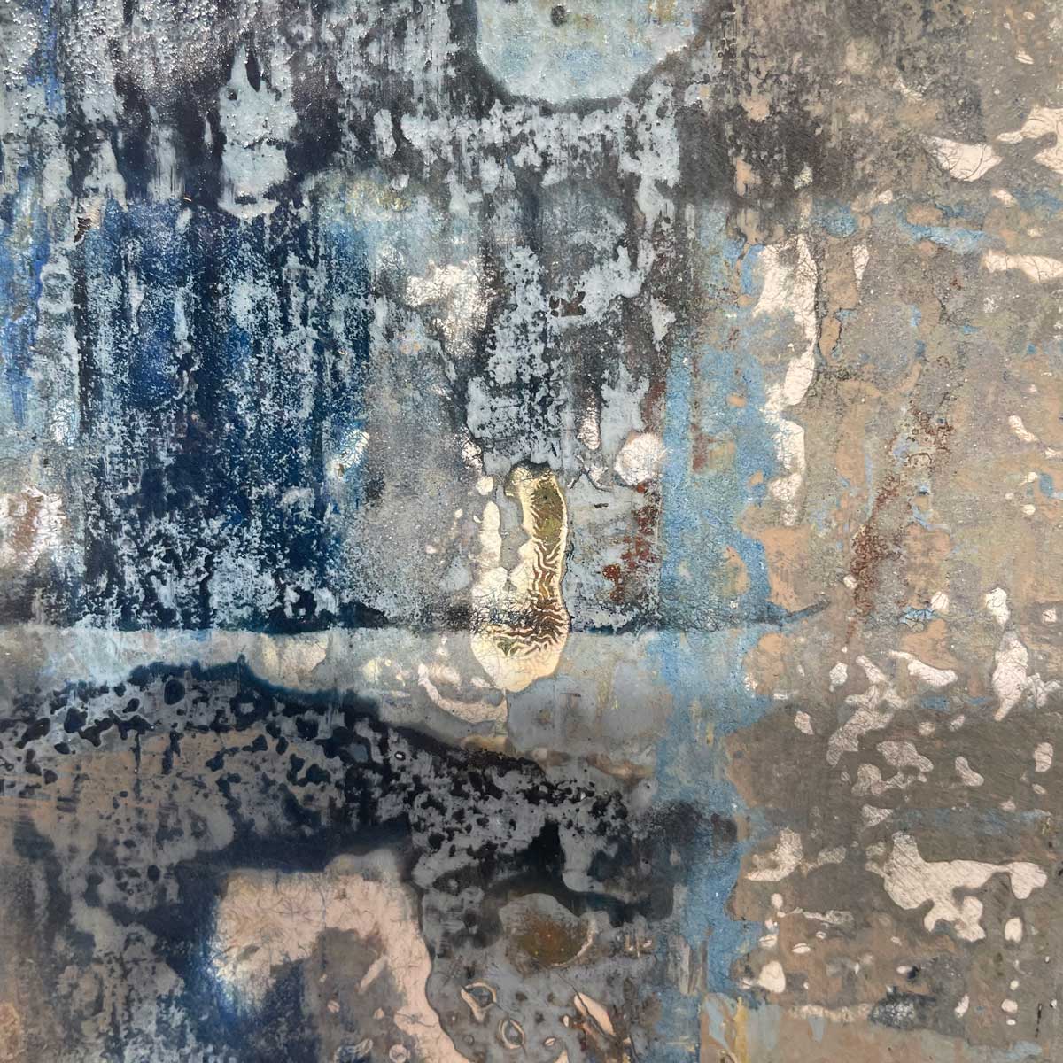 A close up detail image of the textured paint from an abstract painting by Ned Martin.