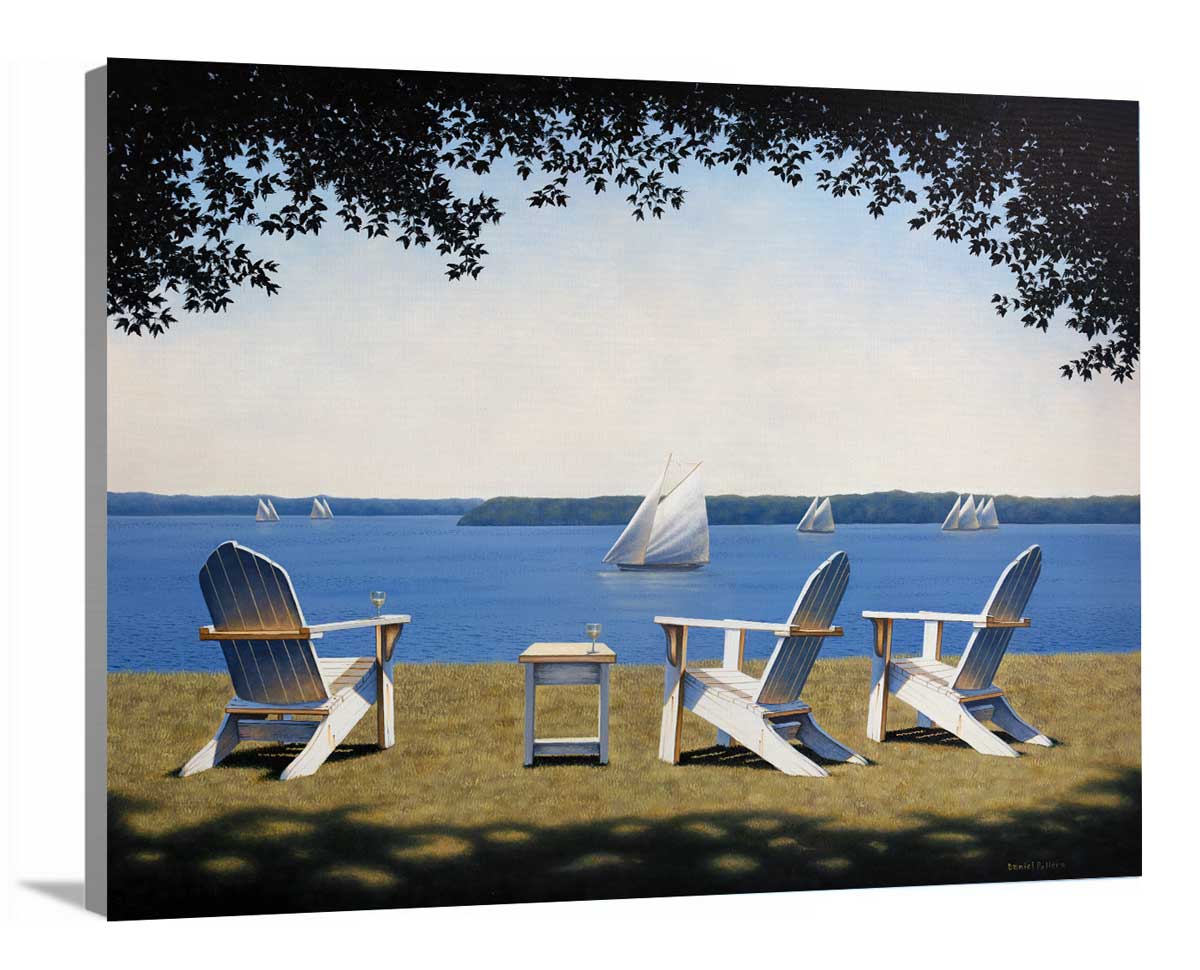 A side-angle view of a realistic seascape print by Daniel Pollera on canvas.