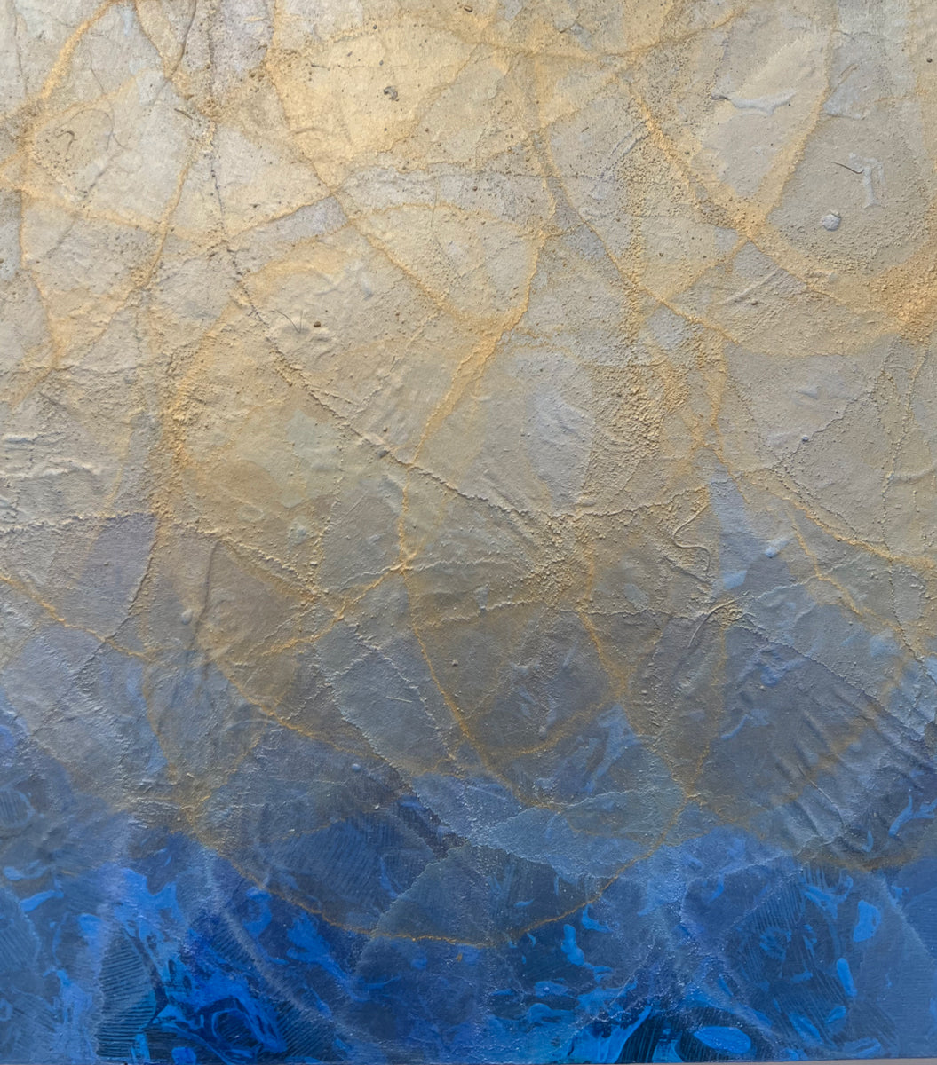 A close up detail image of the golden yellow circles in Roger Mudre's painting. 