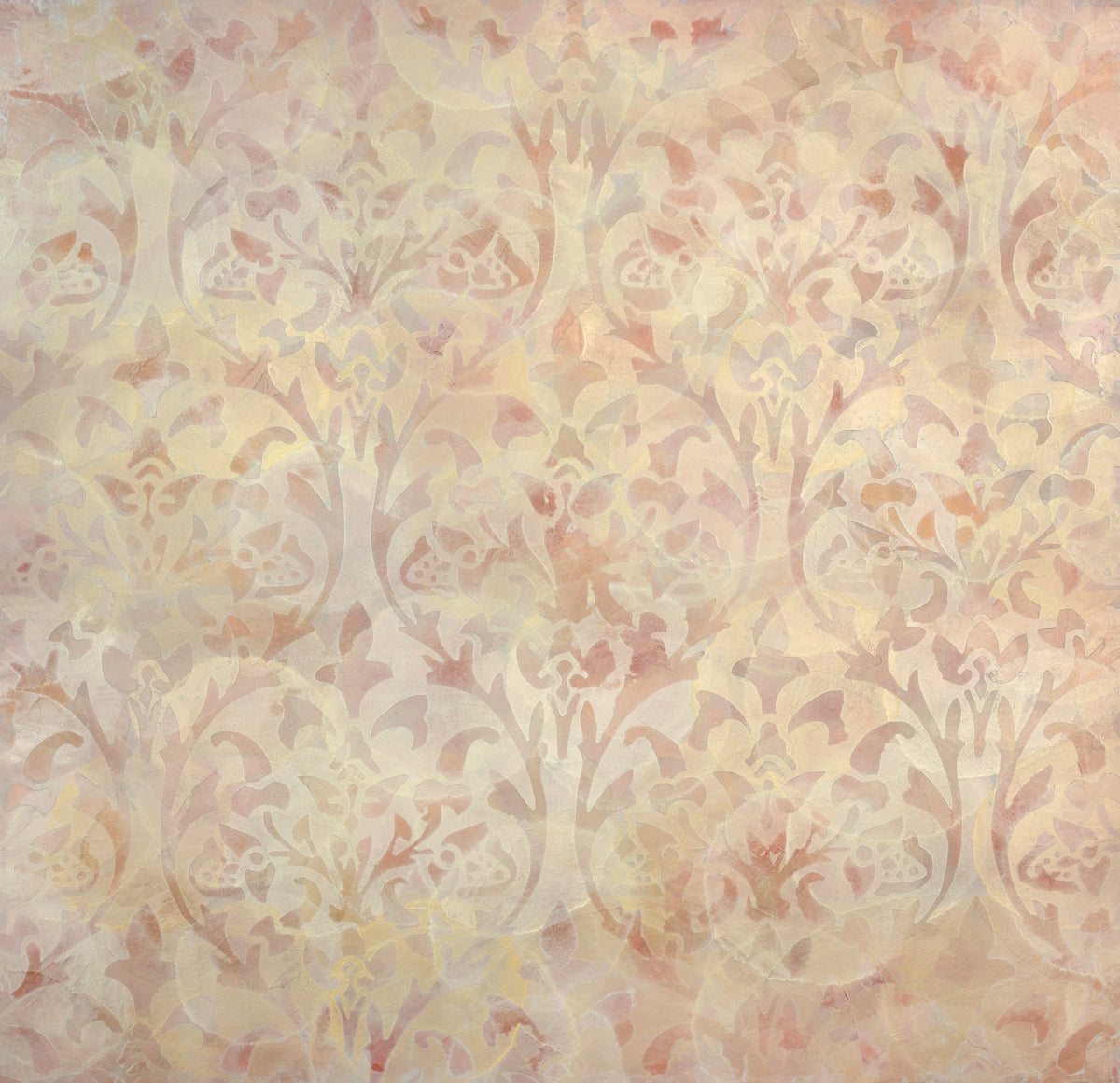 A pale pink and pale yellow abstract print by Roger Mudre.