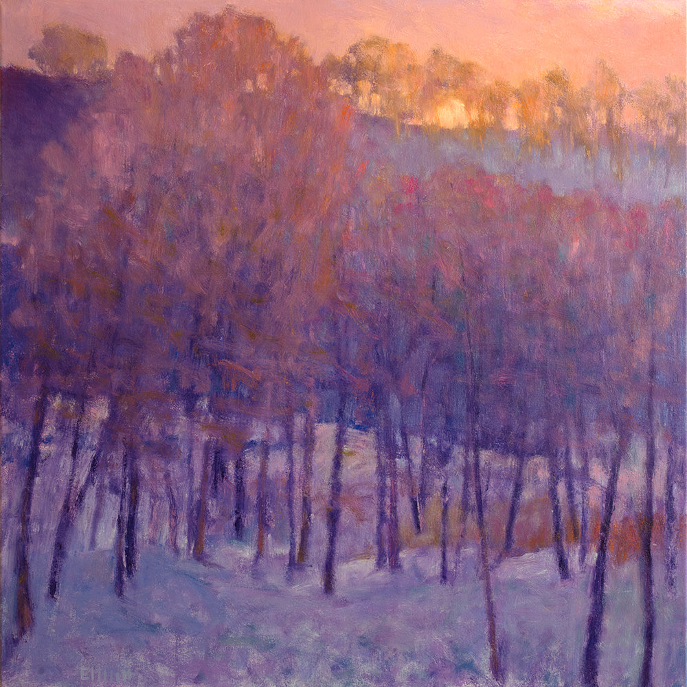 A purple and pink abstract tree landscape by Ken Elliott.