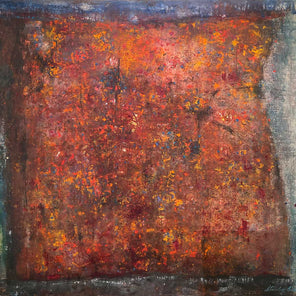 A red, orange and grey abstract painting by Stanley Bate.