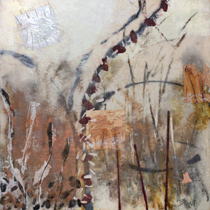 A detail of an abstract, nature-inspired painting by Linda Bigness. 