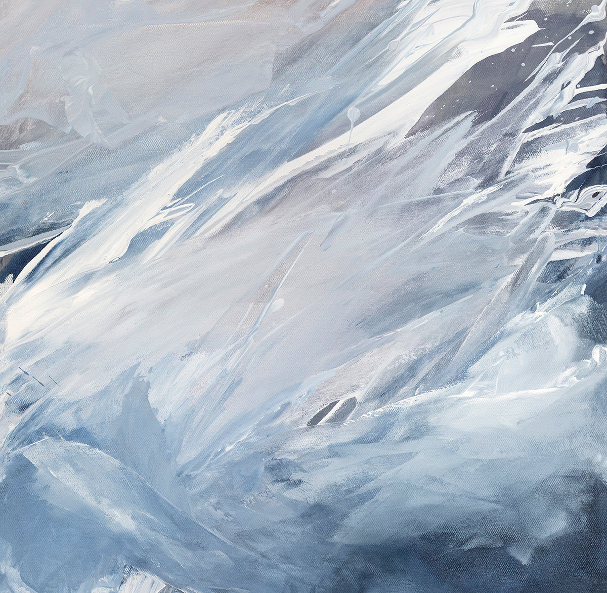 A white, grey and blue abstract painting by Teodora Guererra. 
