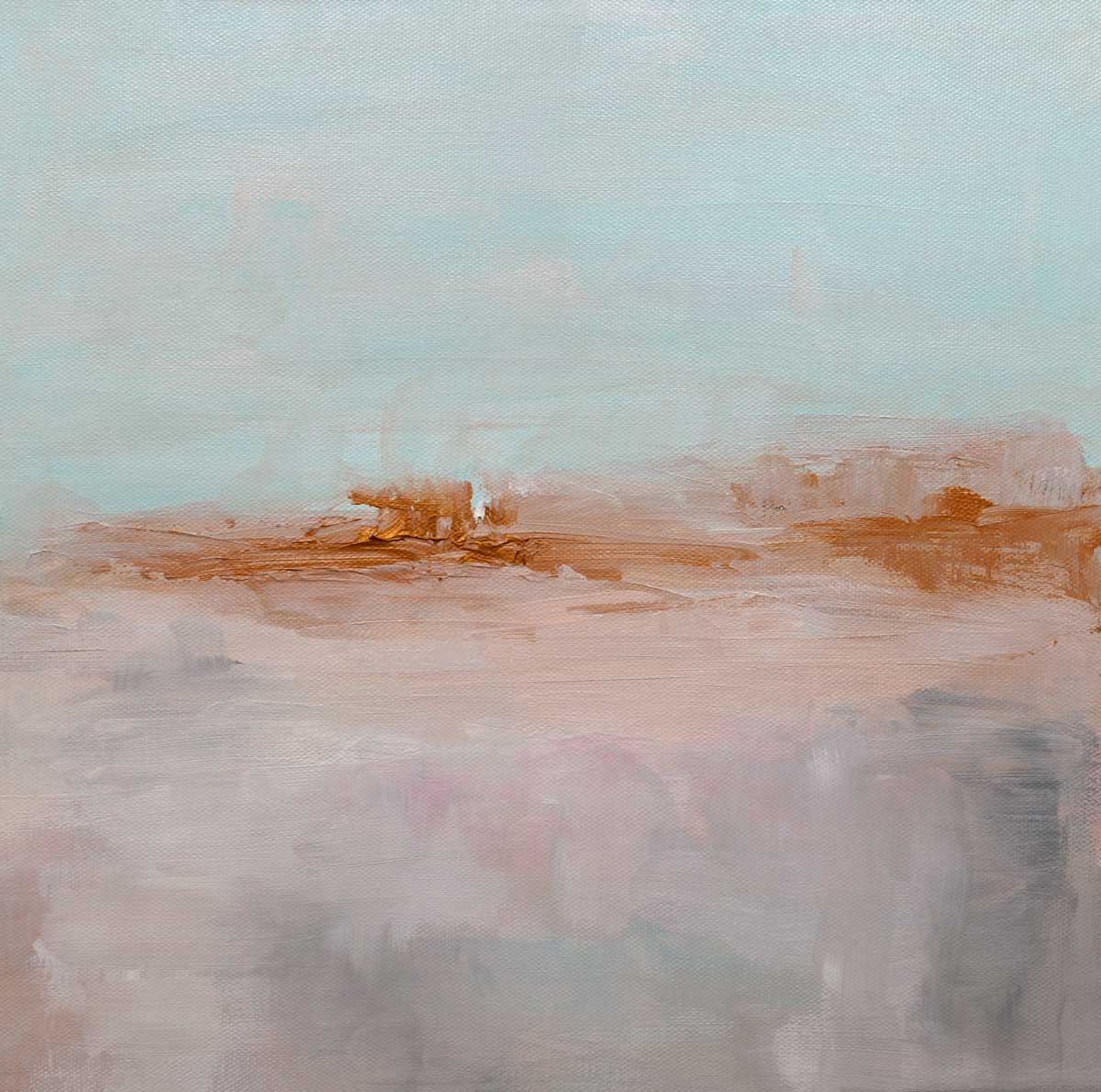 A teal, copper and dusty pink abstract print by Dolores Tema.