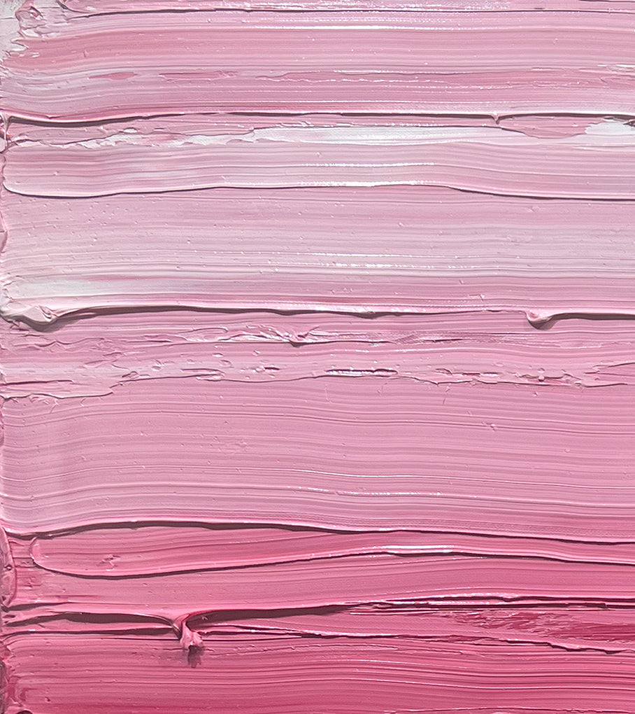 A up-close view of the pink hued texture in the painting.